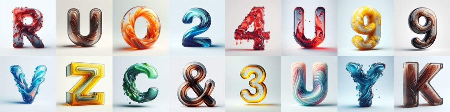glass 3D Lettering Typeface. AI generated illustration