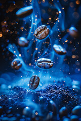 Poster - An imaginative depiction of coffee beans expanding into a galaxy of stars, illuminating the universe with energy,