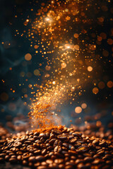 Poster - An imaginative depiction of coffee beans expanding into a galaxy of stars, illuminating the universe with energy,