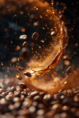 Poster - Coffee beans spinning into a tornado of energy, twisting and turning with dynamic force,