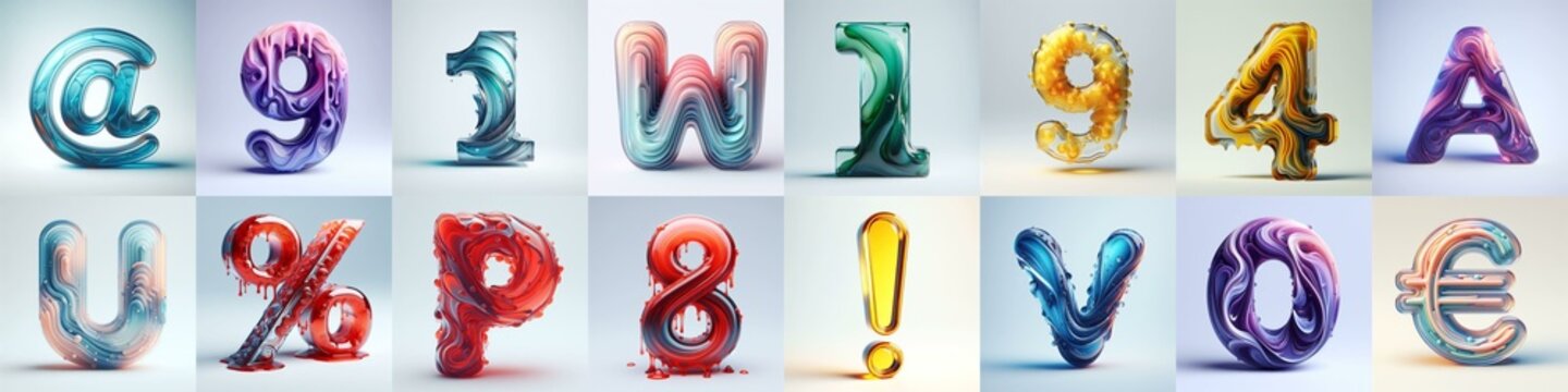 glass 3D Lettering Typeface. AI generated illustration