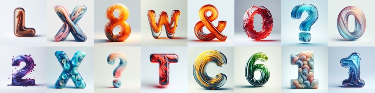 glass 3D Lettering Typeface. AI generated illustration