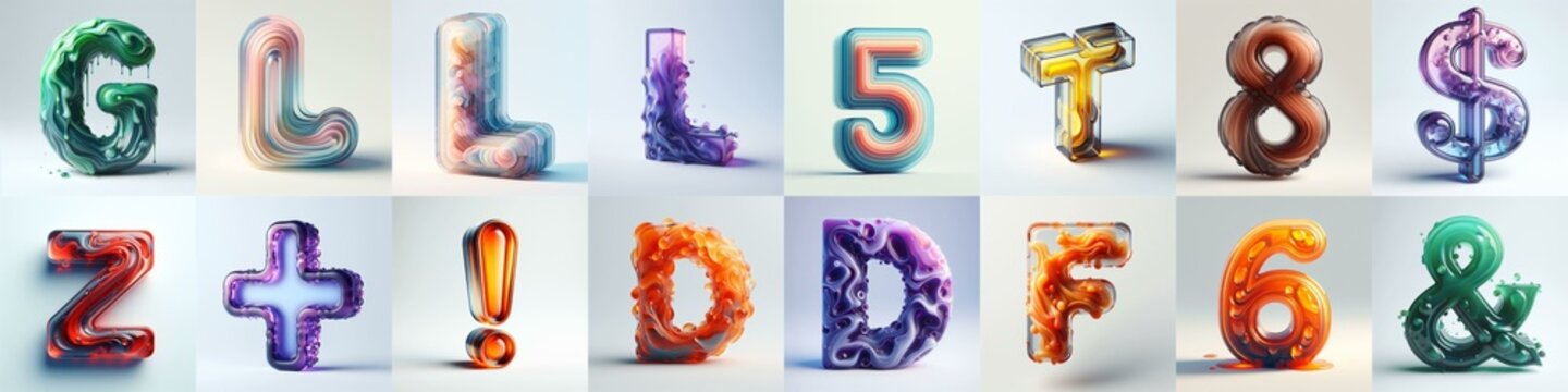 glass 3D Lettering Typeface. AI generated illustration