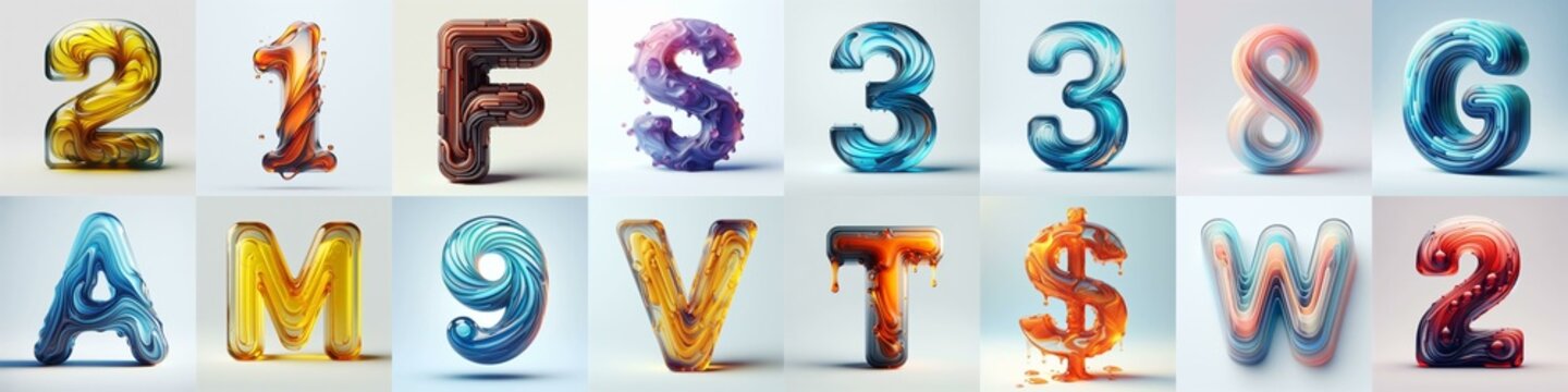 glass 3D Lettering Typeface. AI generated illustration