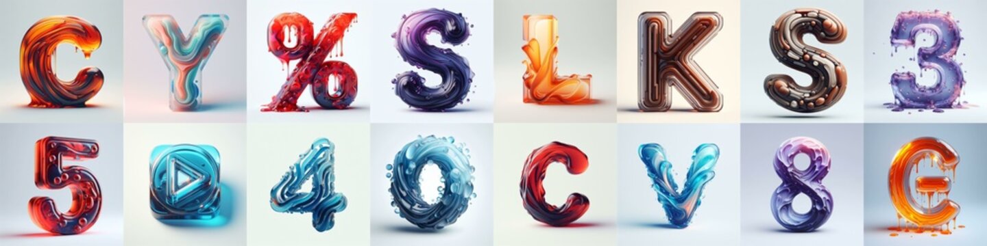 glass 3D Lettering Typeface. AI generated illustration