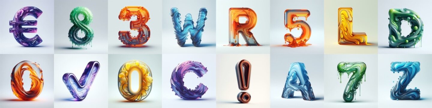 glass 3D Lettering Typeface. AI generated illustration