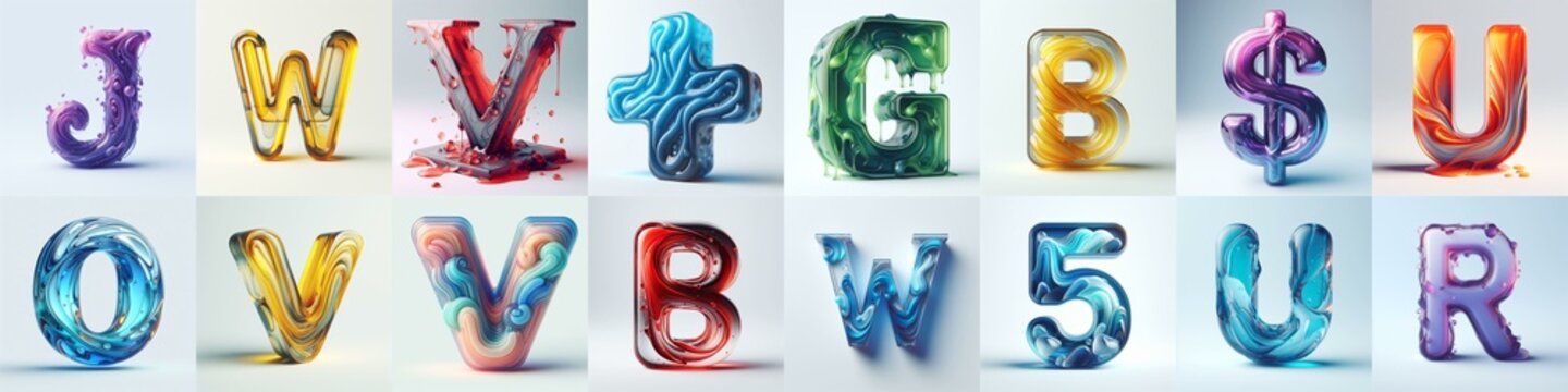 glass 3D Lettering Typeface. AI generated illustration