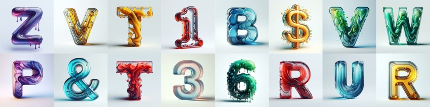 glass 3D Lettering Typeface. AI generated illustration
