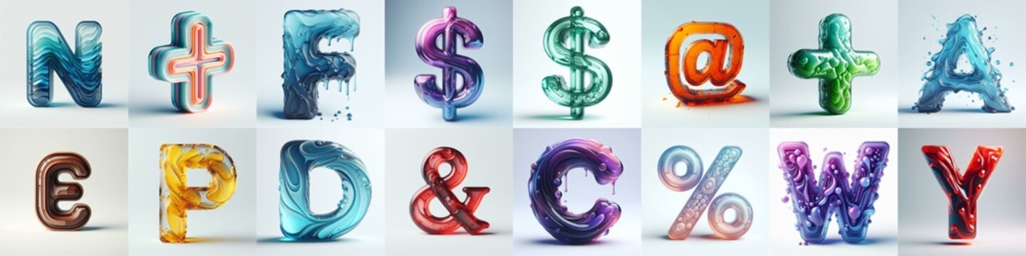 glass 3D Lettering Typeface. AI generated illustration