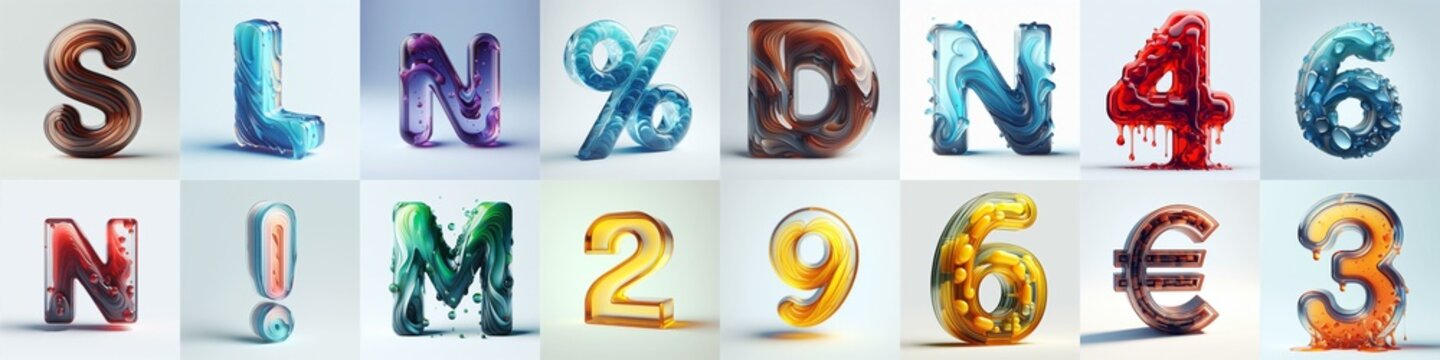 glass 3D Lettering Typeface. AI generated illustration