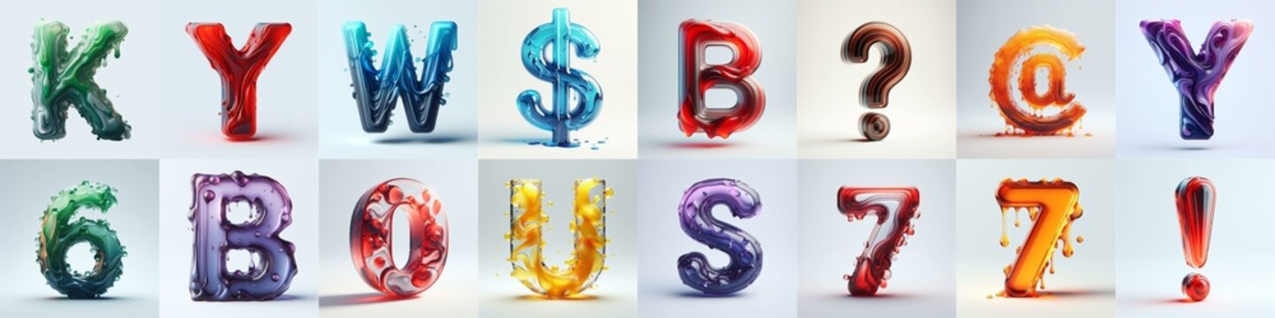 glass 3D Lettering Typeface. AI generated illustration