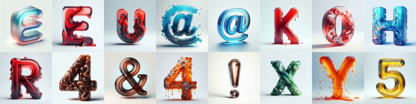 glass 3D Lettering Typeface. AI generated illustration
