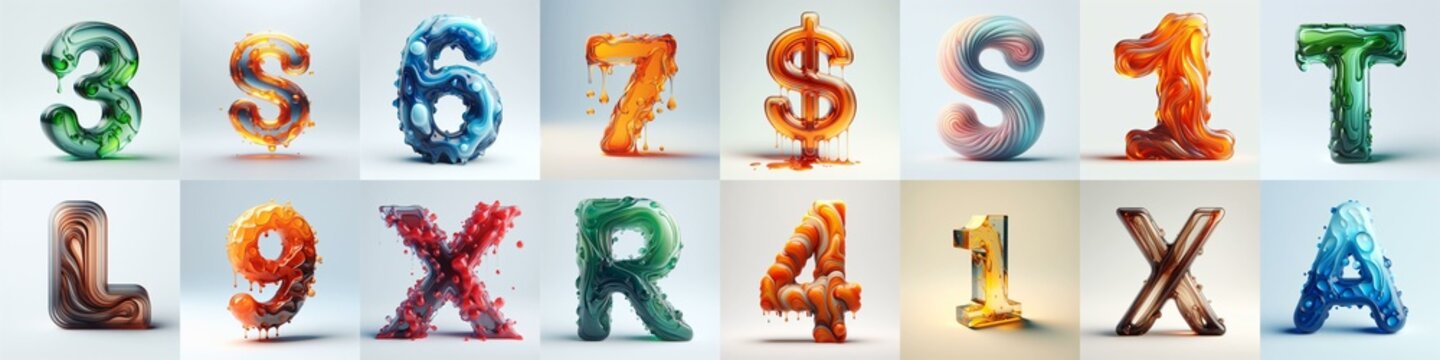 glass 3D Lettering Typeface. AI generated illustration