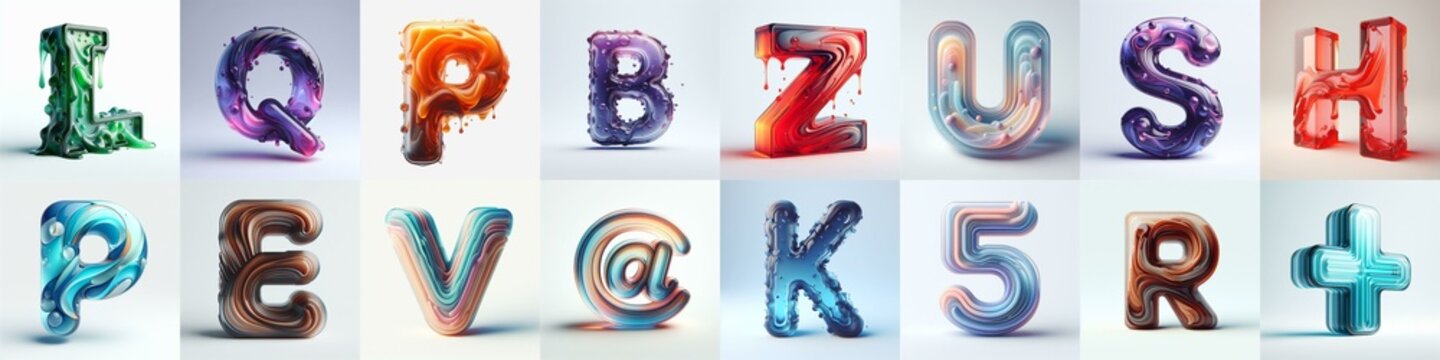 glass 3D Lettering Typeface. AI generated illustration