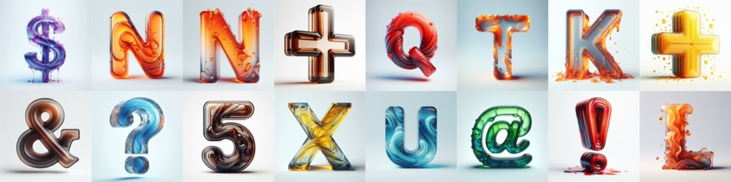 glass 3D Lettering Typeface. AI generated illustration