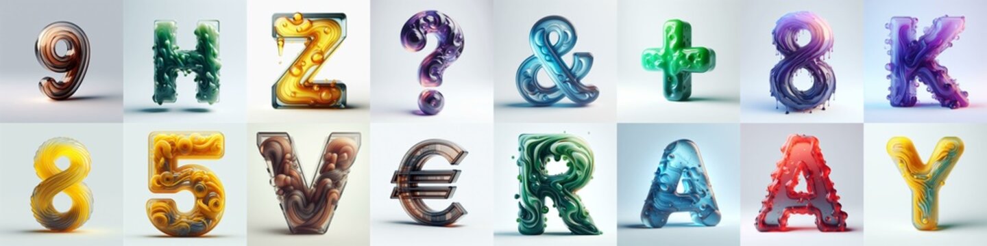 glass 3D Lettering Typeface. AI generated illustration