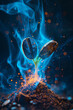 An artistic flare showing coffee beans sprouting into vibrant, growing energy tendrils,
