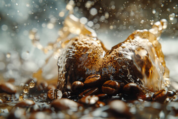 Aufkleber - Coffee beans depicted as the source of a pulsating heart, pumping waves of energy through a symbolic body,