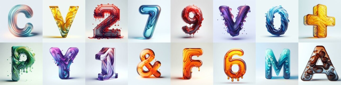 glass 3D Lettering Typeface. AI generated illustration