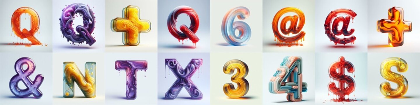 glass 3D Lettering Typeface. AI generated illustration