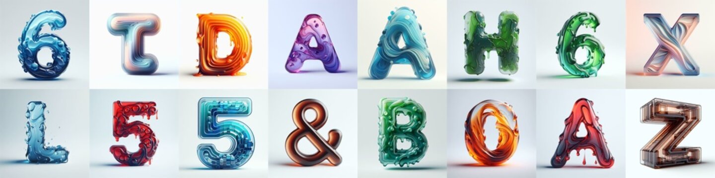 glass 3D Lettering Typeface. AI generated illustration