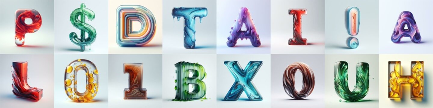 glass 3D Lettering Typeface. AI generated illustration