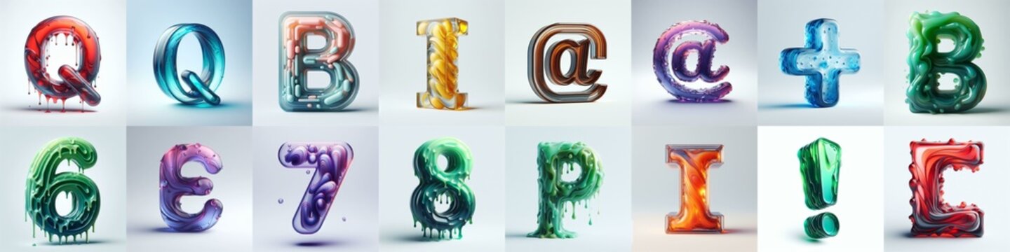 glass 3D Lettering Typeface. AI generated illustration