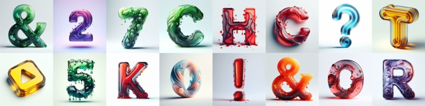 glass 3D Lettering Typeface. AI generated illustration