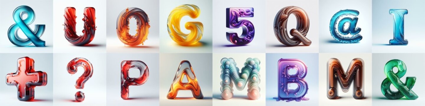 glass 3D Lettering Typeface. AI generated illustration