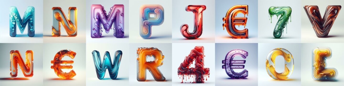 glass 3D Lettering Typeface. AI generated illustration