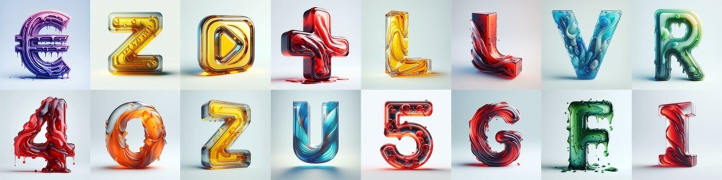 glass 3D Lettering Typeface. AI generated illustration