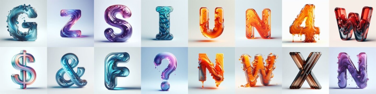 glass 3D Lettering Typeface. AI generated illustration