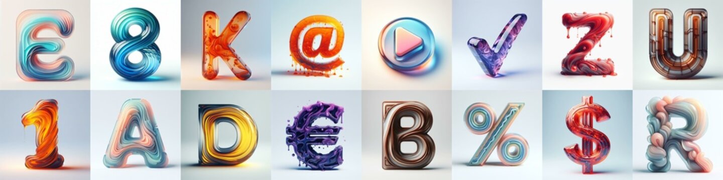 glass 3D Lettering Typeface. AI generated illustration