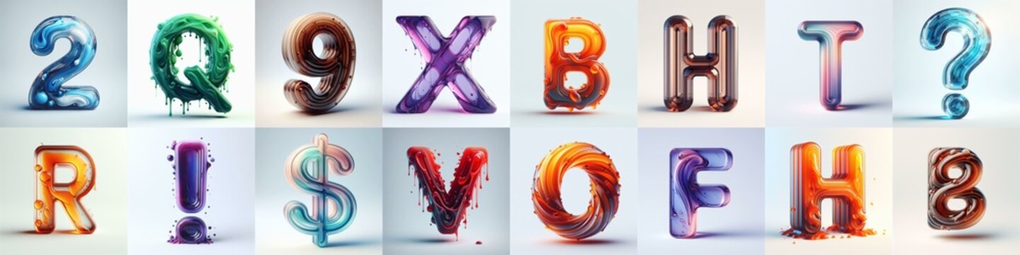 glass 3D Lettering Typeface. AI generated illustration