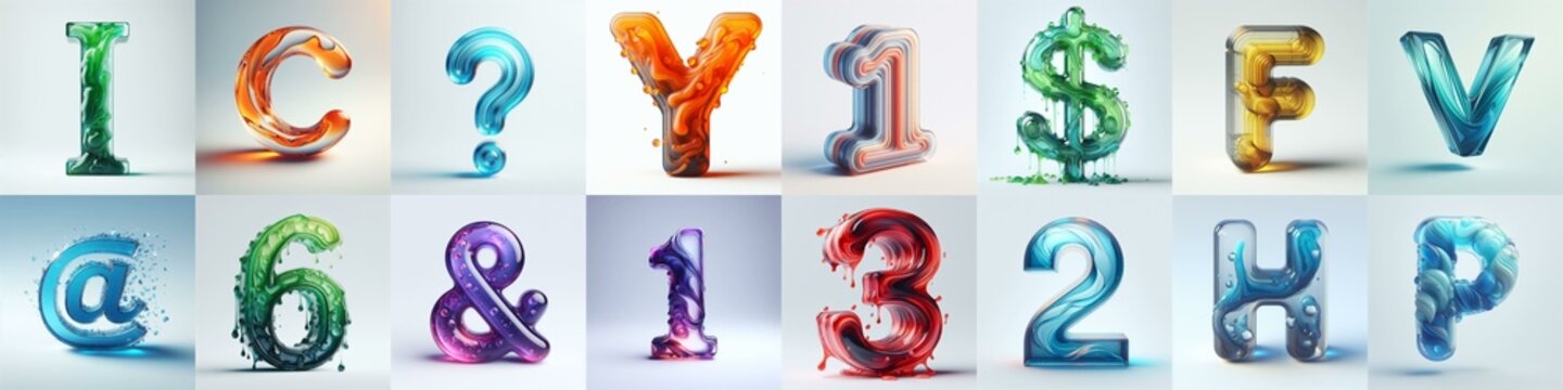glass 3D Lettering Typeface. AI generated illustration