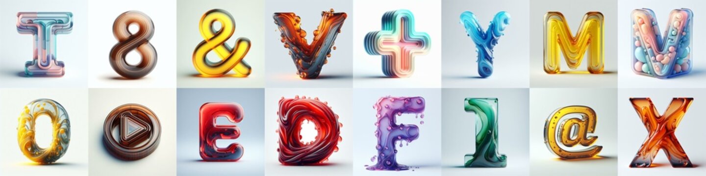 glass 3D Lettering Typeface. AI generated illustration