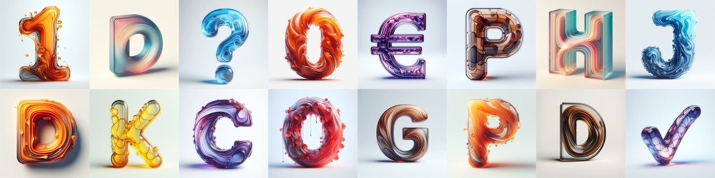 glass 3D Lettering Typeface. AI generated illustration