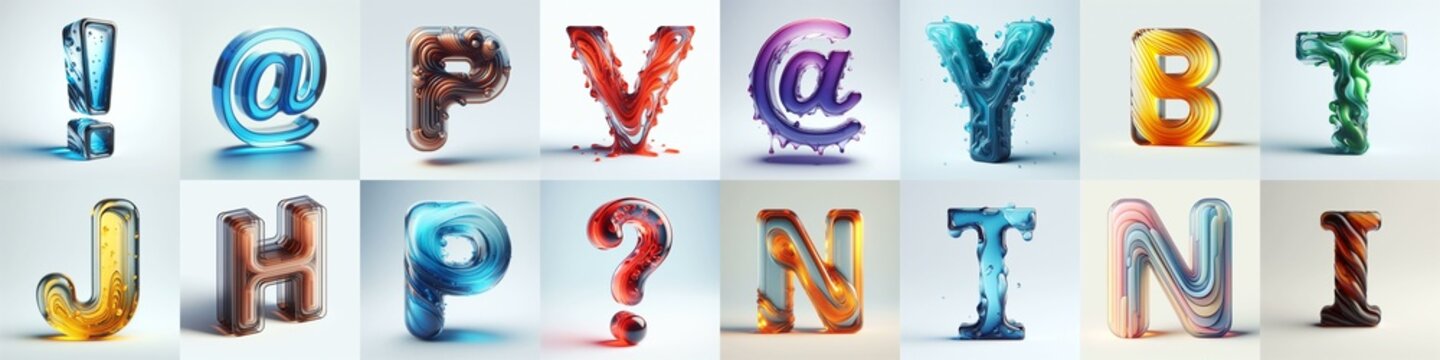 glass 3D Lettering Typeface. AI generated illustration