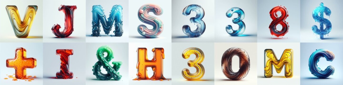 glass 3D Lettering Typeface. AI generated illustration