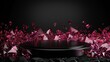 © QLab - 3d presentation pedestal or dais with red ruby crystal at background, stage podium elegant luxury stand on dark background, for precious product display showcase.