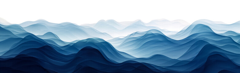 Smooth flowing abstract blue waves with elegant curves isolated on transparent background png