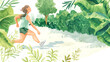 A woman running through a jungle
