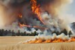 Wildfires raging across a landscape, with billowing smoke and flames illustrating, Global warming, wildfires photo