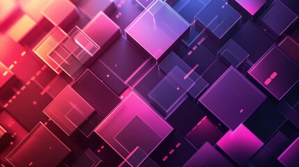 Poster - digital background with neon squares, Modern wallpaper with glowing vertical geometric shapes and lines