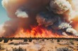 Wildfires raging across a landscape, with billowing smoke and flames illustrating, Global warming, wildfires photo
