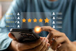 © GamePixel - Online customer satisfaction Survey service concept, client rate service from experience in application,Consumer give five-Stars and feedback review for quality, Business reputation ranking from buyer