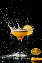 Poster - Splash of margarita cocktail on black background