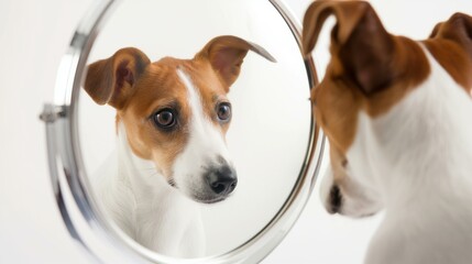 Curious Dog Encounters Its Reflection in a Mirror, Displaying Surprise and Interest