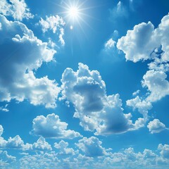 Wall Mural - beautiful panoramic view of the clear blue sky and fluffy white clouds in the background, showcasing