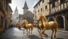 Illustrate A Golden Horse Leading A Procession Thr Upscaled 8